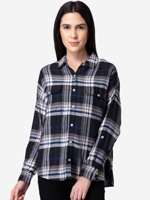 

Modriba Women Grey Comfort Slim Fit Tartan Checks Opaque Checked Cotton Casual Shirt