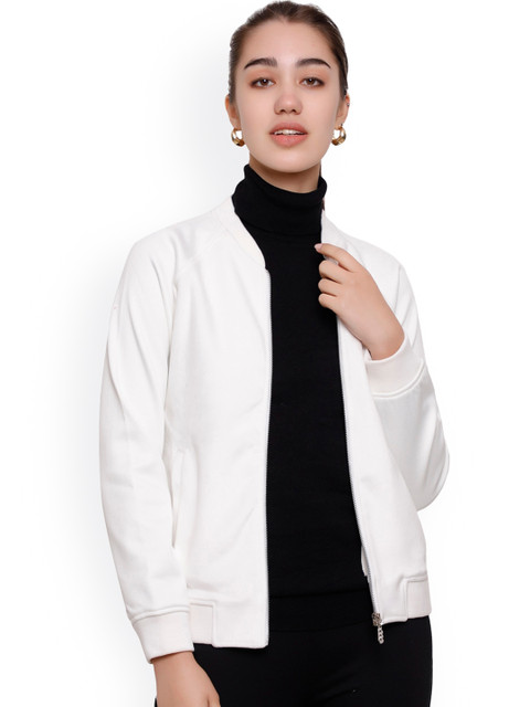 

DECHEN Women White Lightweight Bomber Jacket