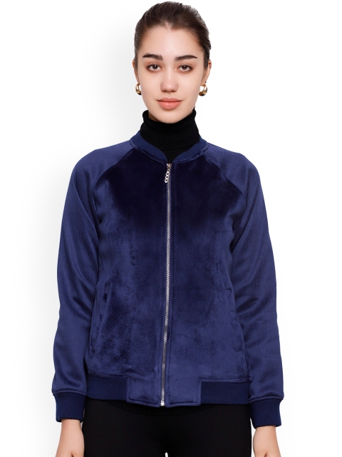 

DECHEN Women Blue Lightweight Bomber Jacket