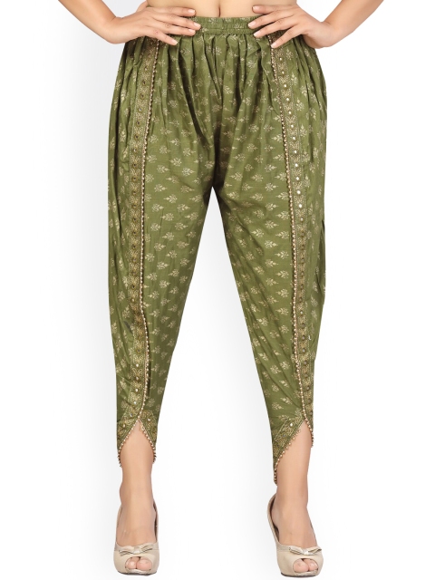 

Aarika Women Olive Green & Gold Coloured Printed Cotton Dhoti Pants