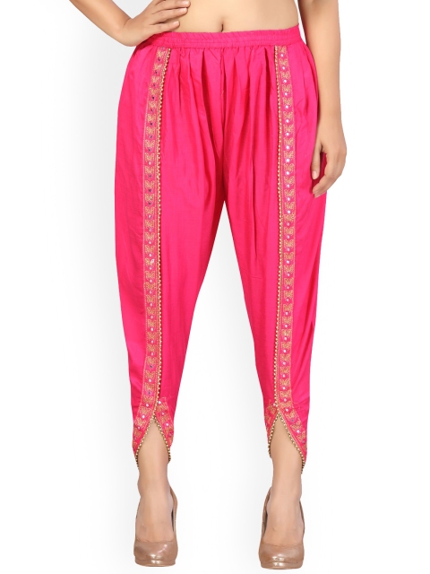 

Aarika Women Pink & Gold-Coloured Embroidered Cotton Dhoti Pants