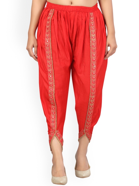 

Aarika Women Red Embroidered Cotton Dhoti Pants