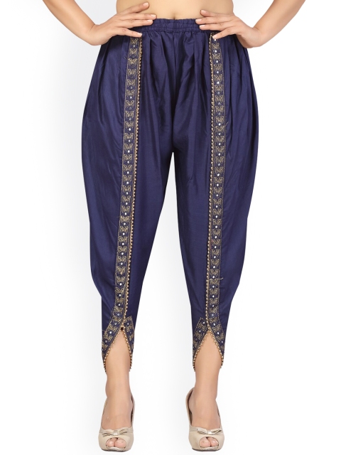 

Aarika Women Navy Blue & Gold-Coloured Solid Cotton Dhoti Pants
