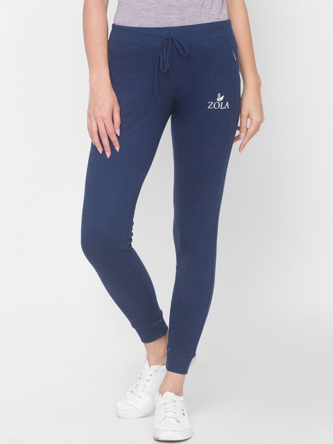 

ZOLA Women Blue Solid Straight-Fit Cotton Track Pants
