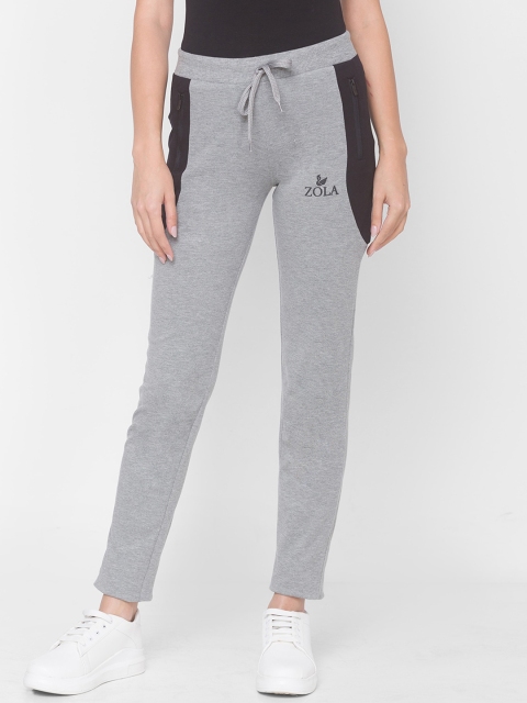 

ZOLA Women Grey & Black Colourblocked Straight-Fit Track Pants