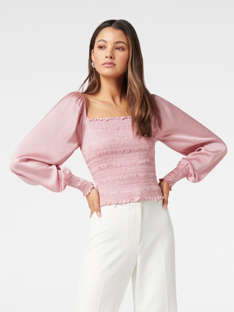 

Forever New Pink Smocked Fitted Top