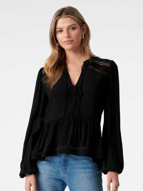 

Forever New Black Tie-Up Neck Bishop Sleeves A-Line Top