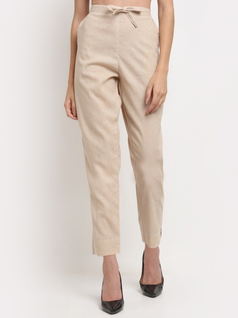 

TAG 7 Women Beige Solid High-Rise Trousers