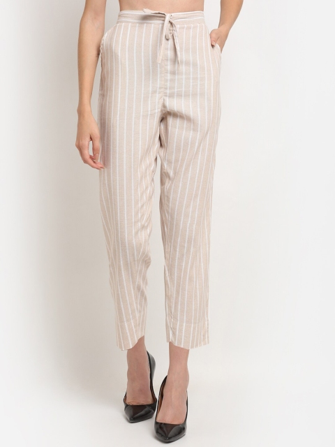

TAG 7 Women Beige & White Striped Palazzos Pants