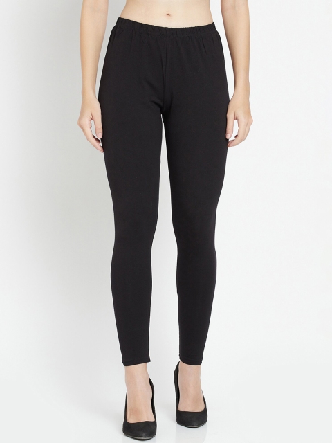

WESTCLO Women Black Solid Cotton Ankle-Length Leggings