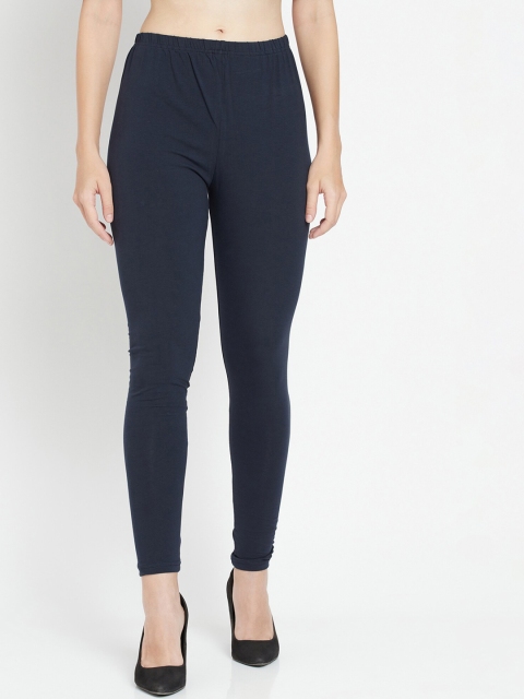 

WESTCLO Women Navy Blue Solid Cotton Ankle-Length Leggings