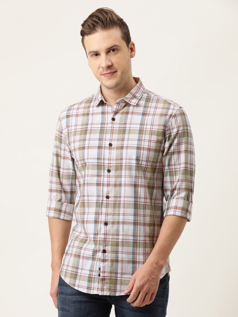 

Peter England Casuals Men Khaki & White Pure Cotton Slim Fit Checked Casual Shirt