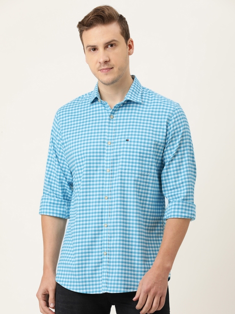 

Peter England Casuals Men Turquoise Blue Slim Fit Checked Casual Shirt