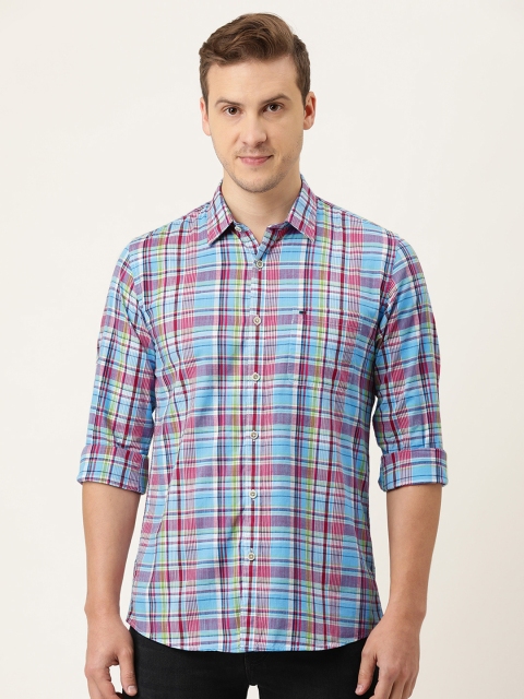 

Peter England Casuals Men Blue & Red Slim Fit Opaque Checked Casual Shirt