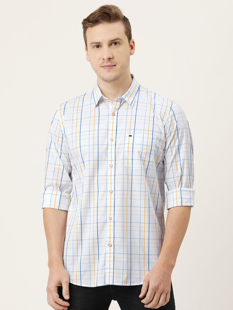 

Peter England Casuals Men White Slim Fit Pure Cotton Checked Casual Shirt