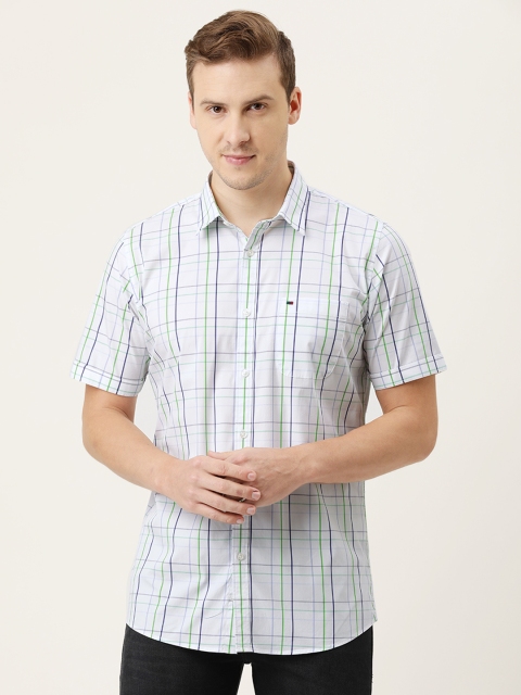 

Peter England Casuals Men White Slim Fit Checked Pure Cotton Casual Shirt