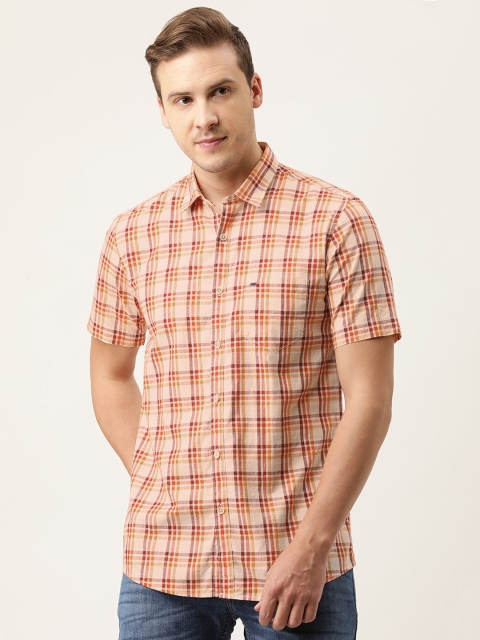 

Peter England Casuals Men Peach-Coloured Slim Fit Tartan Checked Casual Shirt