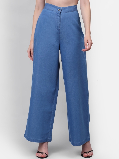 

NEUDIS Women Blue Flared High-Rise Denim Parallel Trousers