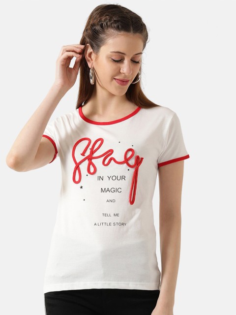 

V2 Value & Variety White & Red Styled Back Top