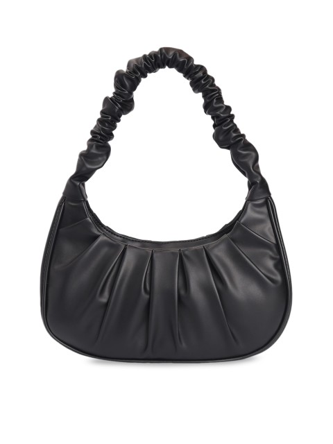 

Ratans Black PU Structured Hobo Bag
