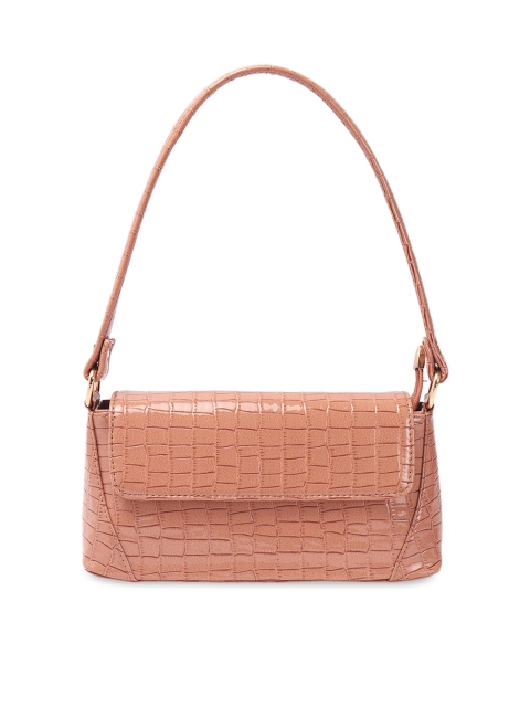 

Ratans Tan Textured PU Structured Hobo Bag