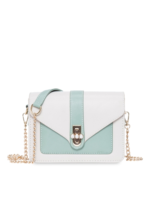 

Ratans White & Green Colourblocked PU Structured Sling Bag