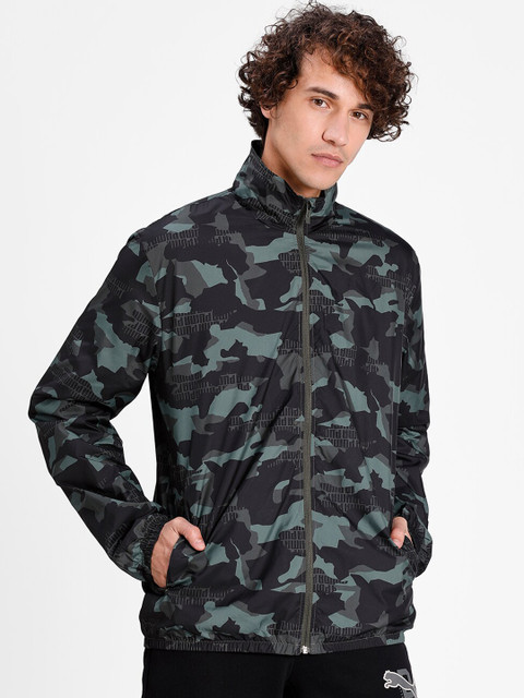 

Puma Men Black Green Open Front Windbreaker Jacket