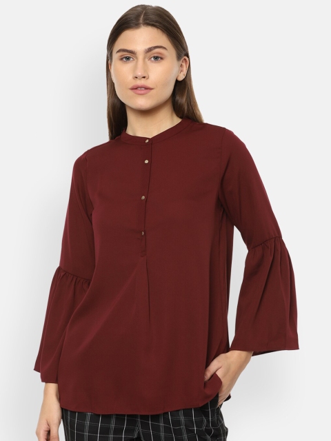 

Van Heusen Woman Maroon Mandarin Collar Regular Top