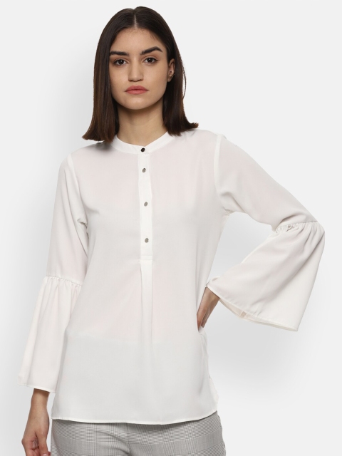 

Van Heusen Woman White Mandarin Collar Shirt Style Top