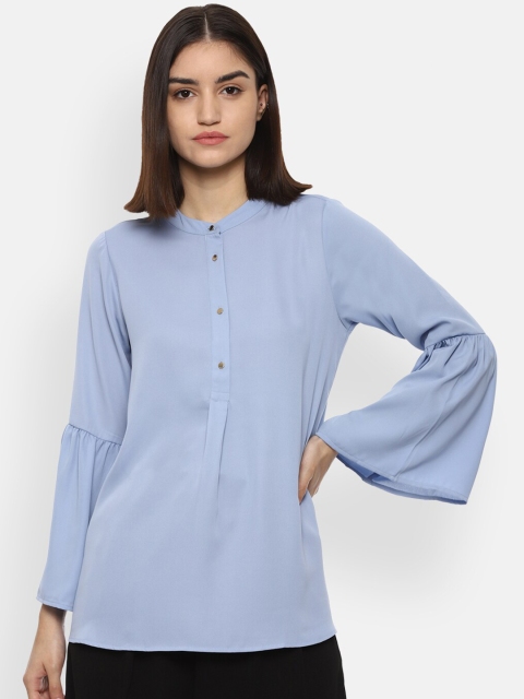 

Van Heusen Woman Blue Mandarin Collar Shirt Style Top