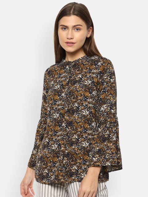 

Van Heusen Woman Brown Mandarin Collar High-Low Top