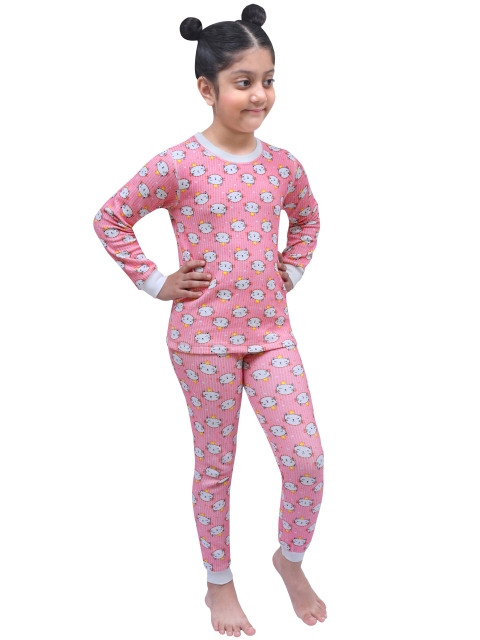 

DChica Girls Pink & Yellow Printed Thermal Set
