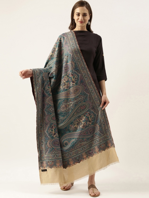 

Pashmoda Women Teal & Brown Woven Design Jamawar Shawl