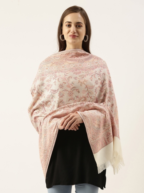 

Pashmoda Women White & Beige Woven Design Shawl