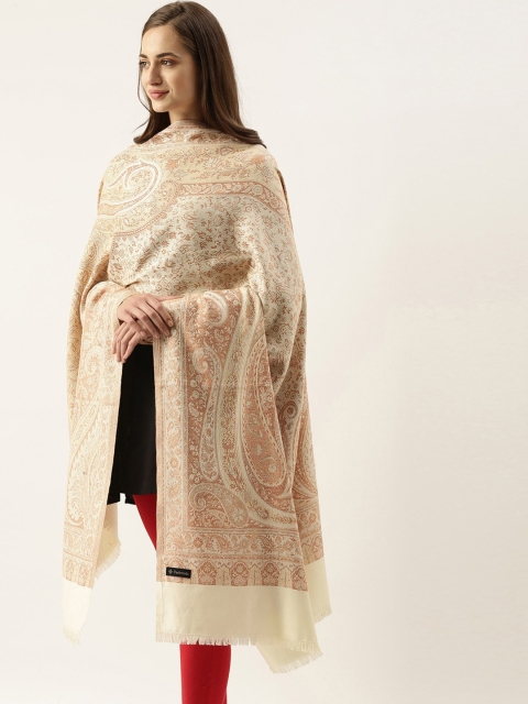 

Pashmoda Women White Woven Design Jamawar Shawl