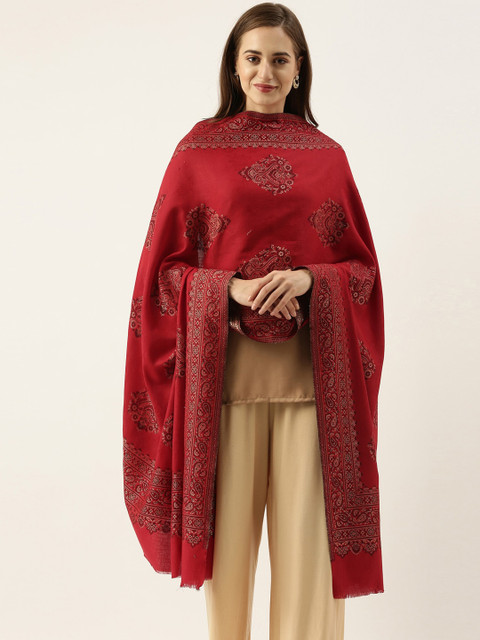 

Pashmoda Women Red Woven Design Jamawar Shawl