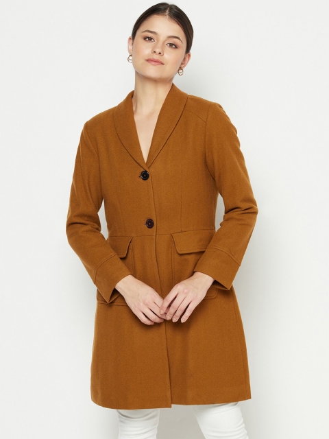 

Owncraft Women Camel Brown Solid Single-Breasted Trench Coat