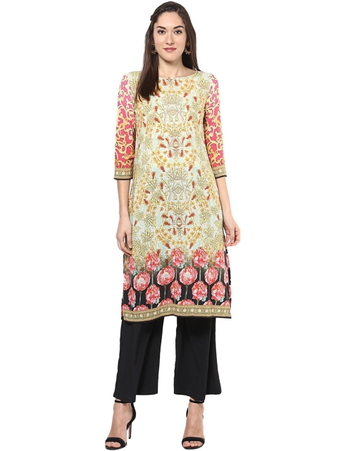 

StyleStone Beige & Multicoloured Ethnic Motifs Printed Pure Cotton Kurta