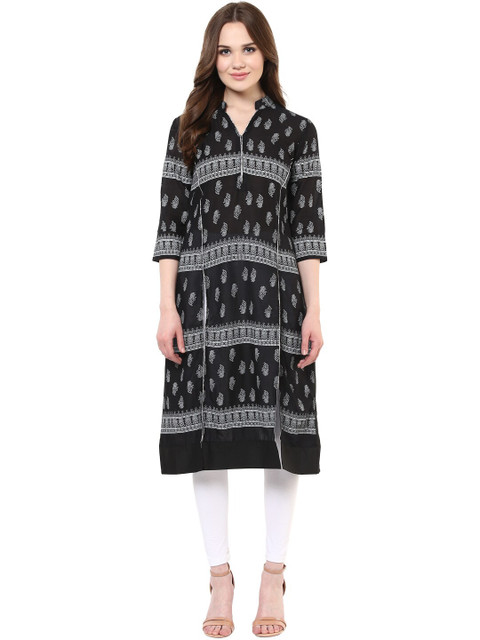 

StyleStone Black Ethnic Motifs Printed Pure Cotton Kurti
