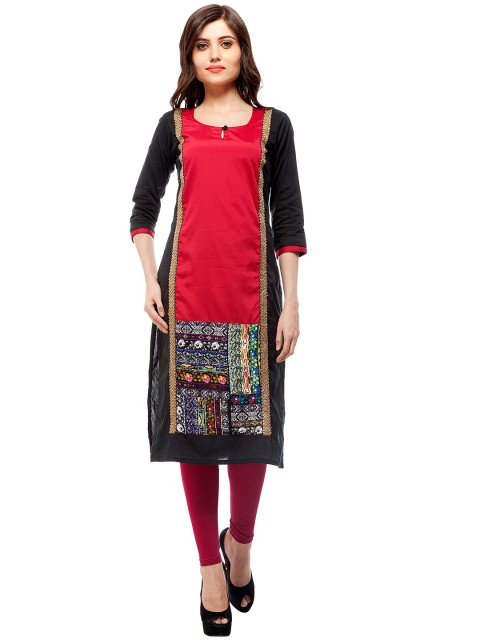 

StyleStone Women Red & Black Printed Pure Cotton Kurta