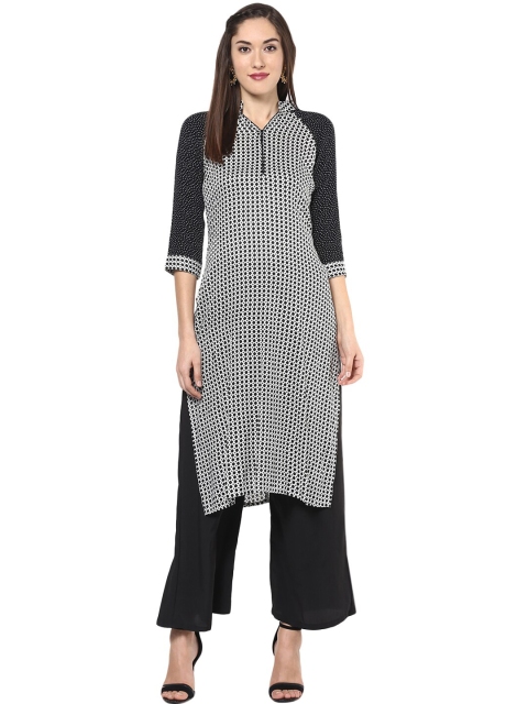 

StyleStone Women Black & White Geometric Printed Pure Cotton Kurta