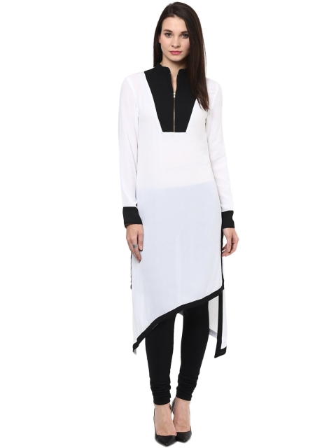 

StyleStone White & Black V-Neck Pure Cotton Kurti