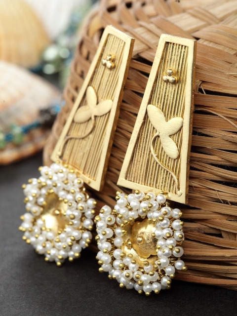 

DIVA WALK Gold-Toned & White Contemporary Jhumkas Earrings
