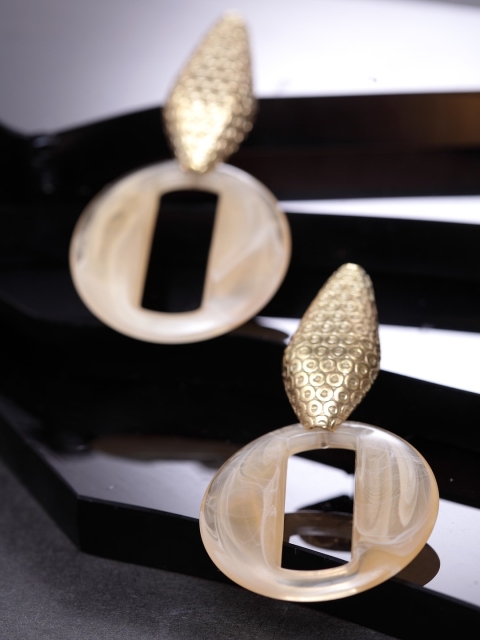 

DIVA WALK Gold-Toned & Beige Contemporary Drop Earrings