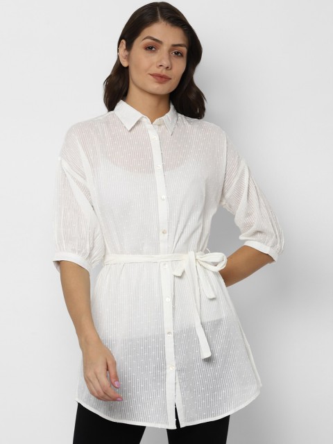 

Allen Solly Woman Cream-Coloured Shirt Collar Striped Tunic