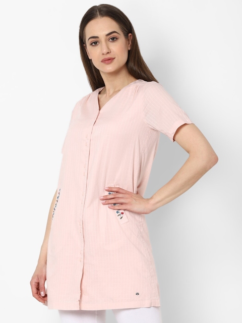 

Allen Solly Woman Peach-Coloured & White Striped Pure Cotton Tunic