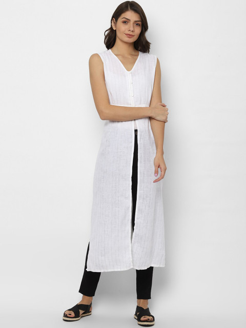 

Allen Solly Woman White Striped Pure Cotton Tunic