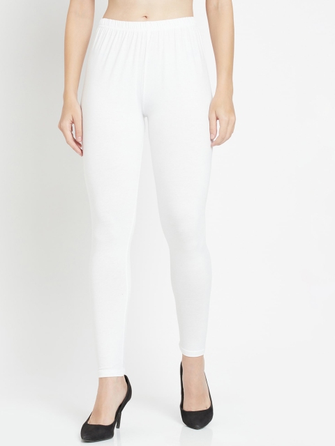 

WESTCLO Women White Solid Cotton Ankle-Length Leggings