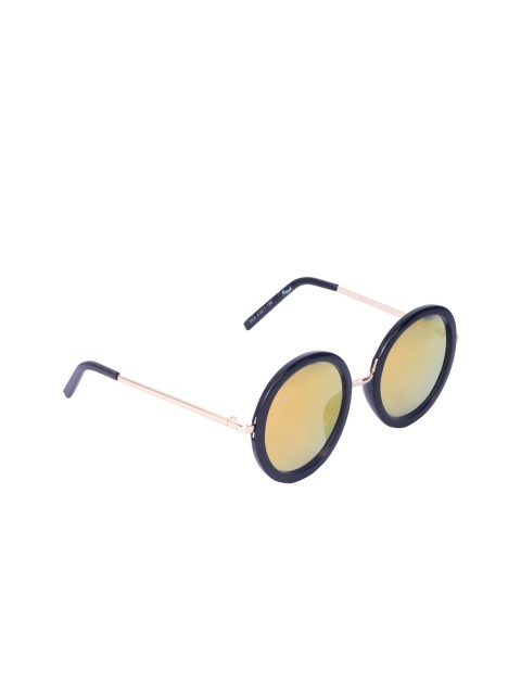 

Floyd Unisex Mirrored Lens & Black Round Sunglasses with UV Protected Lens X5520, Gold