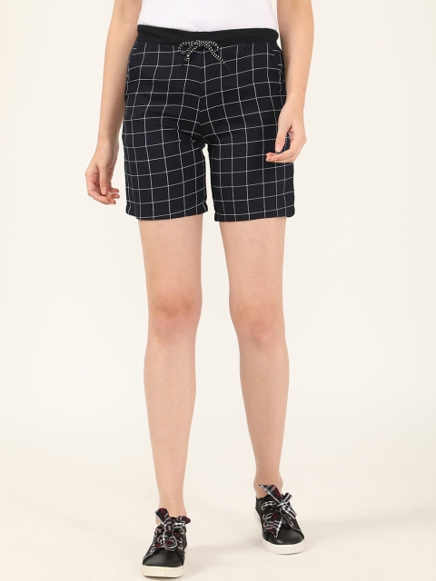 

V2 Value & Variety Women Navy Blue Checked Regular Shorts